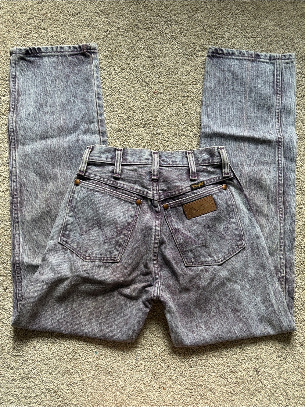 VTG Wrangler Lavender Purple Acid Wash High Rise Straight Jeans 23x32